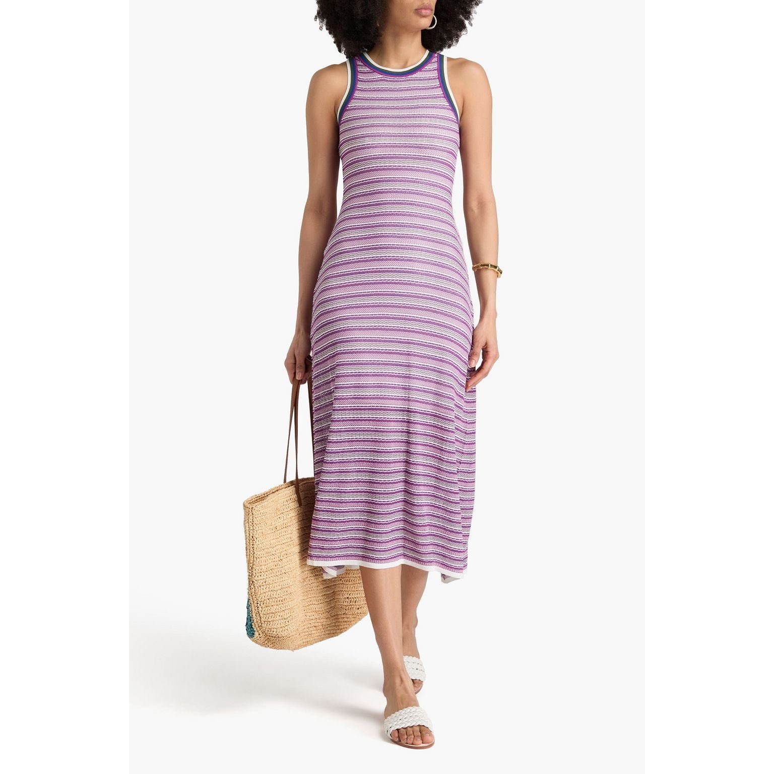 Veronica Beard Sivan Striped Crochet-Knit Midi Dress Violet Size Small